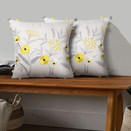 SHADES of LIFE Cream-Coloured & Yellow Set of 2 Embroidered Cotton Square Cushion Covers-8