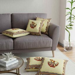 JAIPUR FABRIC Cream-Coloured & Brown Applique Ethnic Motifs Square Cushion Covers Set of 5-13