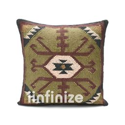 iinfinize Green and Beige Kilim Cushion Cover-46