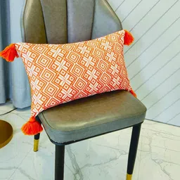 THROWPILLOW Orange & White Geometric Printed Rectangle Cushion Covers-0