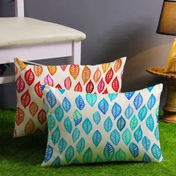 STITCHNEST Pack Of 2 Red & Blue Printed Rectangle Cushion Covers-image-37