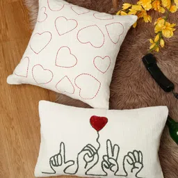 eyda Valentine White & Green 2 Pieces Embroidered Cotton Cushion Covers-15