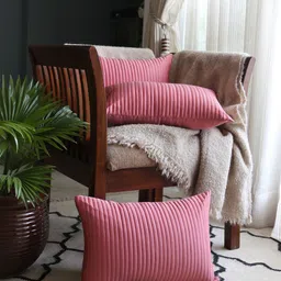 ANS Peach 3 Pieces Striped Rectangle Cushion Covers-picture-18