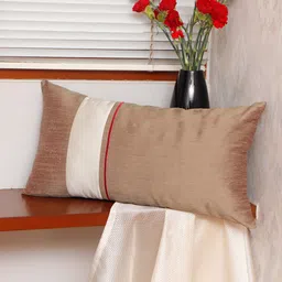 ZEBA Grey & Cream-Coloured Striped Rectangle Cushion Cover-31