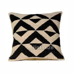 iinfinize Beige & Black Abstract Printed Square Kilim Cushion Cover-2