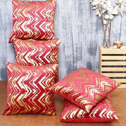 ROMEE Pink & Gold-Toned Set of 5 Velvet Square Cushion Covers-4