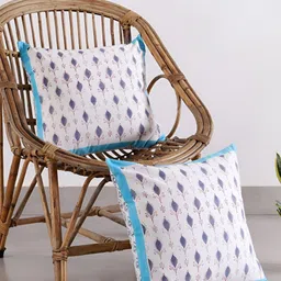 HANDICRAFT PALACE White & Blue 2 Pieces Ethnic Motifs Cotton Square Cushion Covers-picture-14
