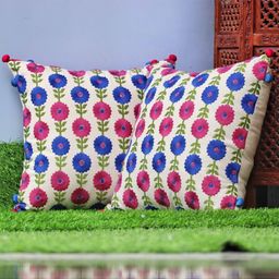 SHADES of LIFE Blue & Pink Set of 2 Floral Square Cushion Covers-46