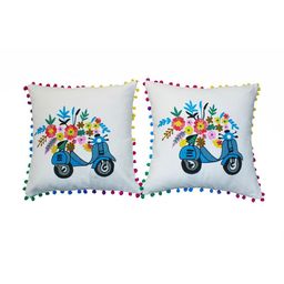 SHADES of LIFE Red & Blue Set of 2 Floral Rectangle Cushion Covers-16