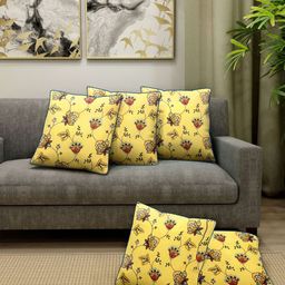 SHADES of LIFE Yellow & Blue Set of 5 Floral Square Cushion Covers-47