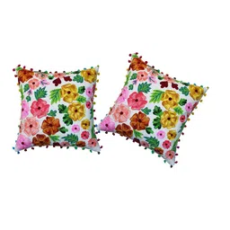 SHADES of LIFE White & Red Set of 2 Floral Rectangle Cushion Covers-41