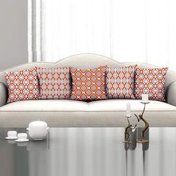 homewards Grey & Red Set of 5 Checked Satin Square Cushion Covers image 1