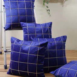 ROMEE Pack Of 5 Blue Checked Square Cushion Covers-22