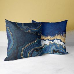 BIANCA Navy Blue & White Set of 2 Abstract Square Cushion Covers image 1