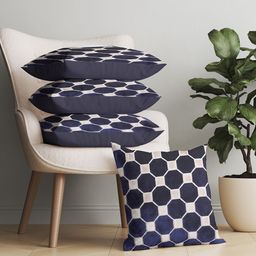 Just Home Navy Blue & White Set of 4 Geometric Velvet Square Cushion Covers-15