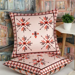 Alina decor Beige & Brown 2 Pieces Ethnic Motifs Square Cushion Covers-image-36