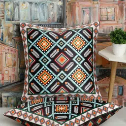 Alina decor Blue & White 2 Pieces Geometric Square Cushion Covers-image-11