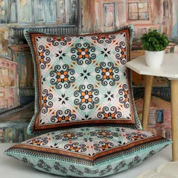 Alina decor Blue & Orange 2 Pieces Ethnic Motifs Square Cushion Covers-image-84