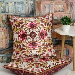 Alina decor Pink & Brown 2 Pieces Ethnic Motifs Square Cushion Covers-image-82