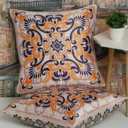 Alina decor Blue & Orange 2 Pieces Ethnic Motifs Square Cushion Covers-image-75