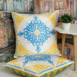 Alina decor Blue & Yellow 2 Pieces Ethnic Motifs Square Cushion Covers-image-14