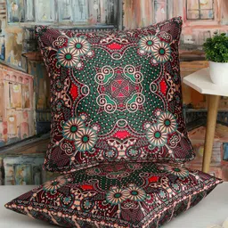 Alina decor Green & Pink 2 Pieces Ethnic Motifs Square Cushion Covers-image-66