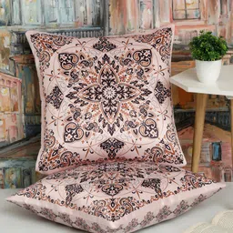 Alina decor Beige & Blue 2 Pieces  Ethnic Motifs Square Cushion Covers-image-49