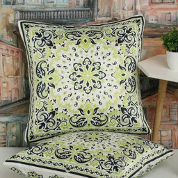 Alina decor Green & White 2 Pieces Ethnic Motifs Square Cushion Covers-image-49