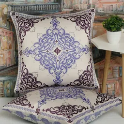 Alina decor Purple & Beige 2 Pieces Ethnic Motifs Square Cushion Covers-picture-11