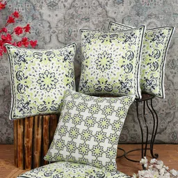 Alina decor Green & White 5 Pieces Ethnic Motifs Square Cushion Covers-image-8