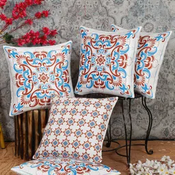 Alina decor Blue & White 5 Pieces Ethnic Motifs Square Cushion Covers-image-99