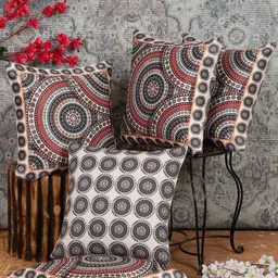 Alina decor Red & Black 5 Pieces  Ethnic Motifs Square Cushion Covers-10
