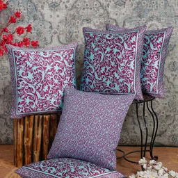 Alina decor Pink & Blue 5 Pieces Ethnic Motifs Square Cushion Covers-image-26