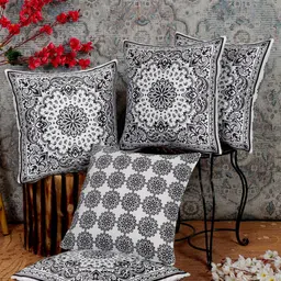 Alina decor White & Black 5 Pieces Ethnic Motifs Square Cushion Covers-image-11