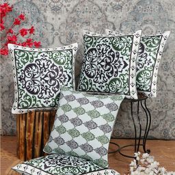 Alina decor Green & Black 5 Pieces Ethnic Motifs Square Cushion Covers-image-67