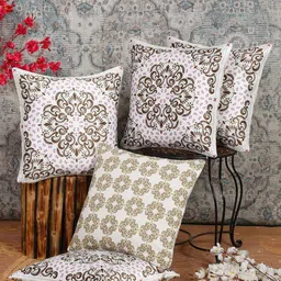 Alina decor Brown & White 5 Pieces Ethnic Motifs Square Cushion Covers-image-7