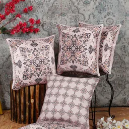 Alina decor Beige & Brown 5 Pieces Ethnic Motifs Square Cushion Covers-image-8