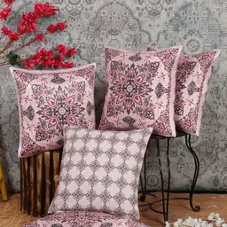 Alina decor Pink & Red 5 Pieces Ethnic Motifs Square Cushion Covers-image-27