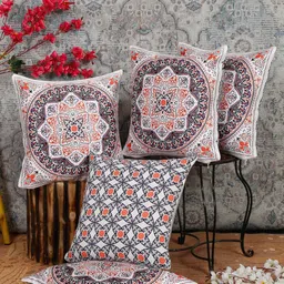 Alina decor Orange & White 5 Pieces Ethnic Motifs Square Cushion Covers-image-12