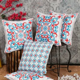 Alina decor Red & Blue 5 Pieces Ethnic Motifs Square Cushion Covers-image-72