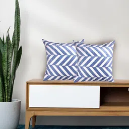 Tasseled Home Blue & White 2 Pieces Striped Velvet Square Cushion Covers-image-94