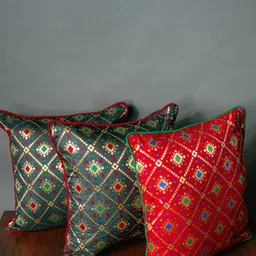 RoyalDeco Green & Red 3 Pieces Ethnic Motifs Square Cushion Covers-image-19