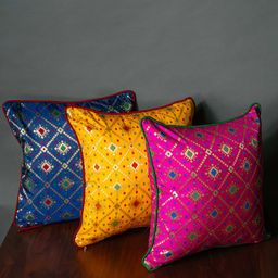 RoyalDeco Blue & Pink 3 Pieces Geometric Square Cushion Covers-image-20
