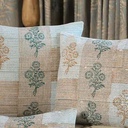 Aura Green & White 5 Pieces Floral Cotton Square Cushion Covers-48