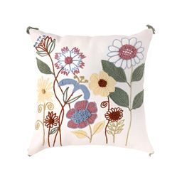 SANSKRUTIHOMES White & Green Floral Embroidered Cotton Square Cushion Covers-image-46