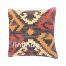 iinfinize Black & Brown Abstract Printed Square Kilim Cushion Cover-7
