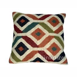 iinfinize Green and Orange Kilim Cushion Cover-image-32