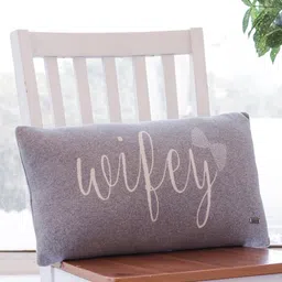 Pluchi Hubby Wifey Grey & Black 2 Pieces Printed Rectangle Cotton Knitted Cushion Cover-15
