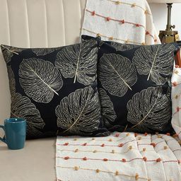 AEROHAVEN 2 Pcs Black & Gold-Toned Foil Printed Velvet Square Cushion Covers-16