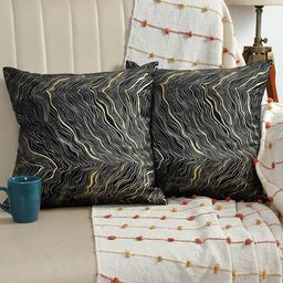 AEROHAVEN 2 Pcs Black & Gold-Toned Foil Printed Velvet Square Cushion Covers-15
